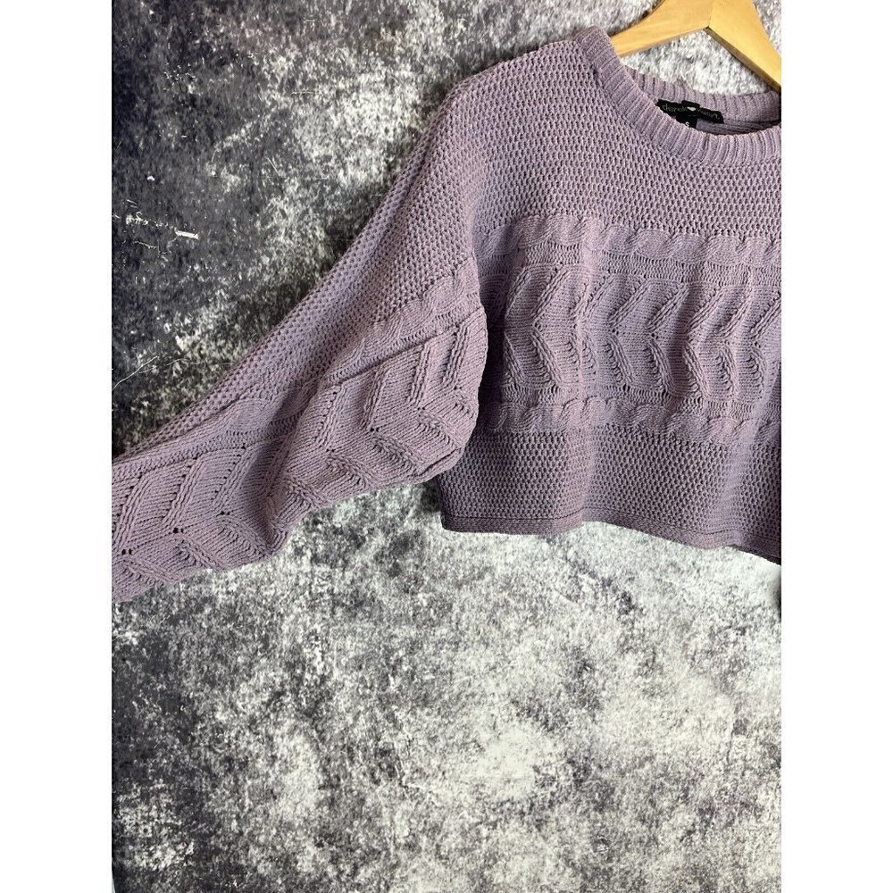 Derek Heart Purple Crochet Knit Cropped Sweater women's Juniors Small - Picture 6 of 11